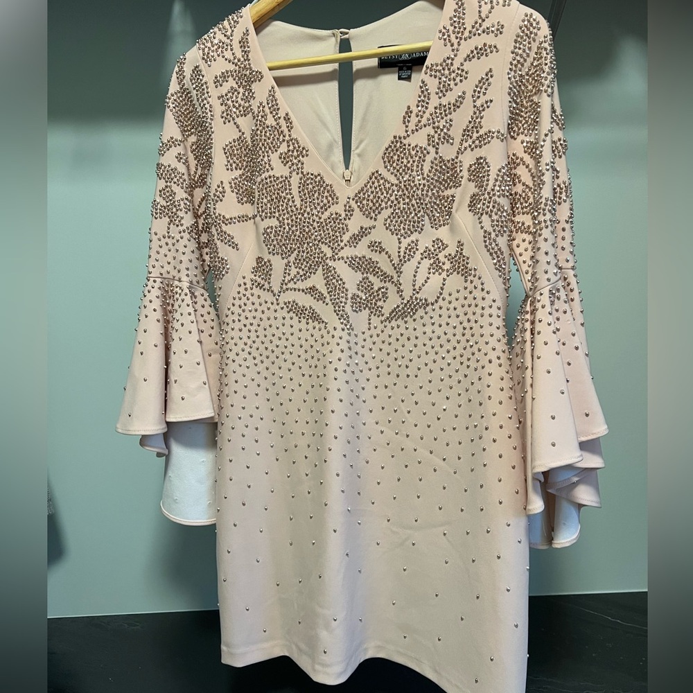 Betsy & Adam blush pink beaded dress